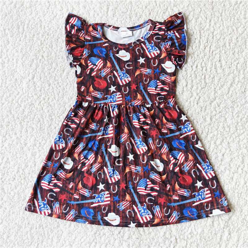 Star guitar brown flying sleeve dress  星星吉他棕色飞袖裙