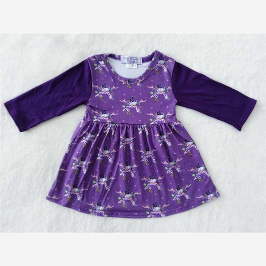 RTS NO MOQ SALES  G2-24 Purple long-sleeved dress with branches and flowers