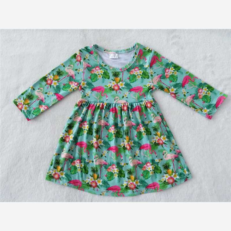 RTS NO MOQ SALES  G3-20-2-- Red flamingo green long-sleeved dress