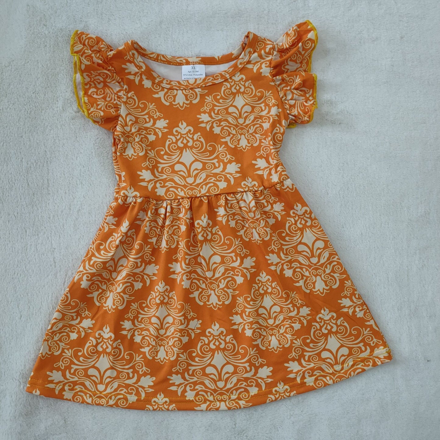 RTS SALES NO MOQ G2-19-4.* Beige floral pattern orange flying sleeves dress