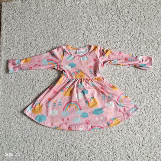 RTS NO MOQ SALES  G2-16-3 Rainbow white cloud pink long-sleeved dress