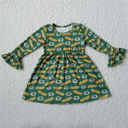 RTS NO MOQ SALES  G2-18;[ Green long-sleeved dress with yellow letters