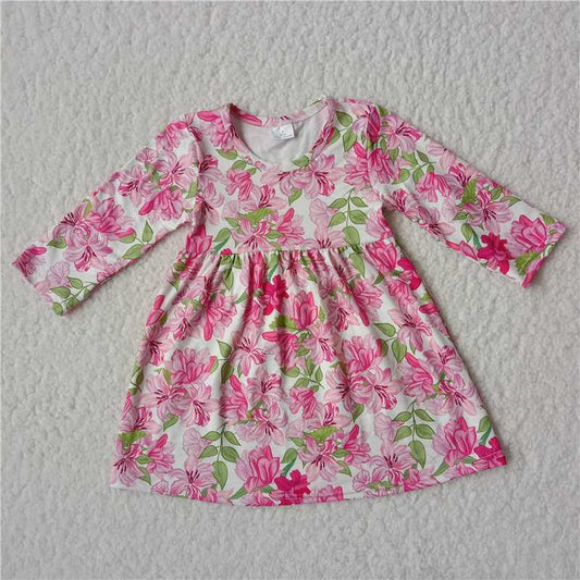 RTS NO MOQ SALES  G3-4*/ Rose red flower green leaf long sleeve dress