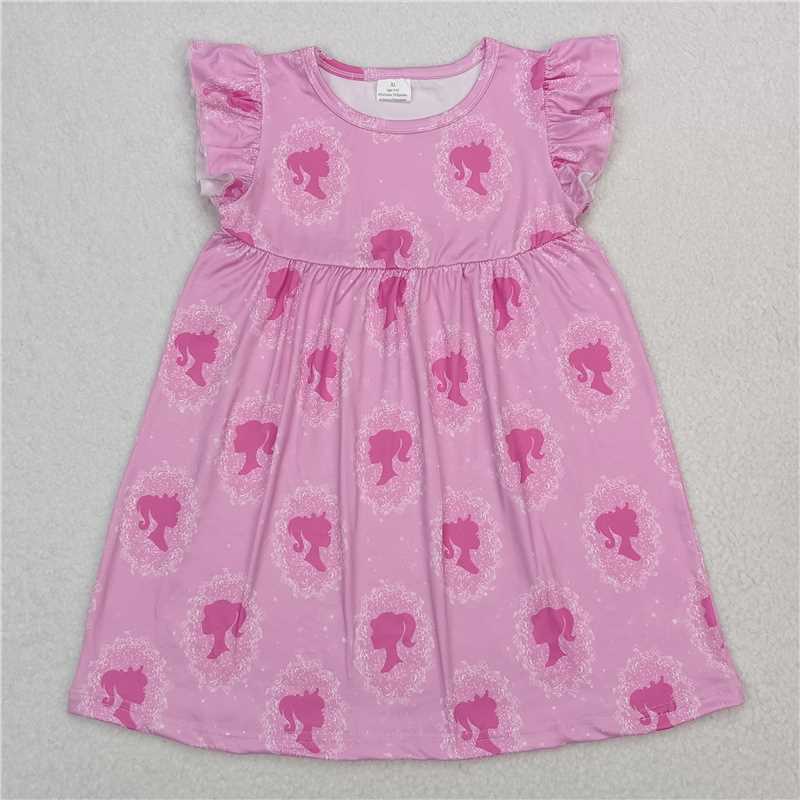 RTS SALES NO MOQ G6-12-6*/*. Girls' pink flying sleeve dress