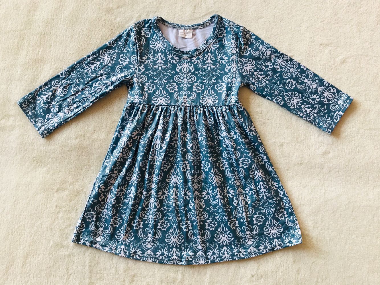 RTS NO MOQ SALES  G2-16-5】 White floral navy blue long-sleeved dress