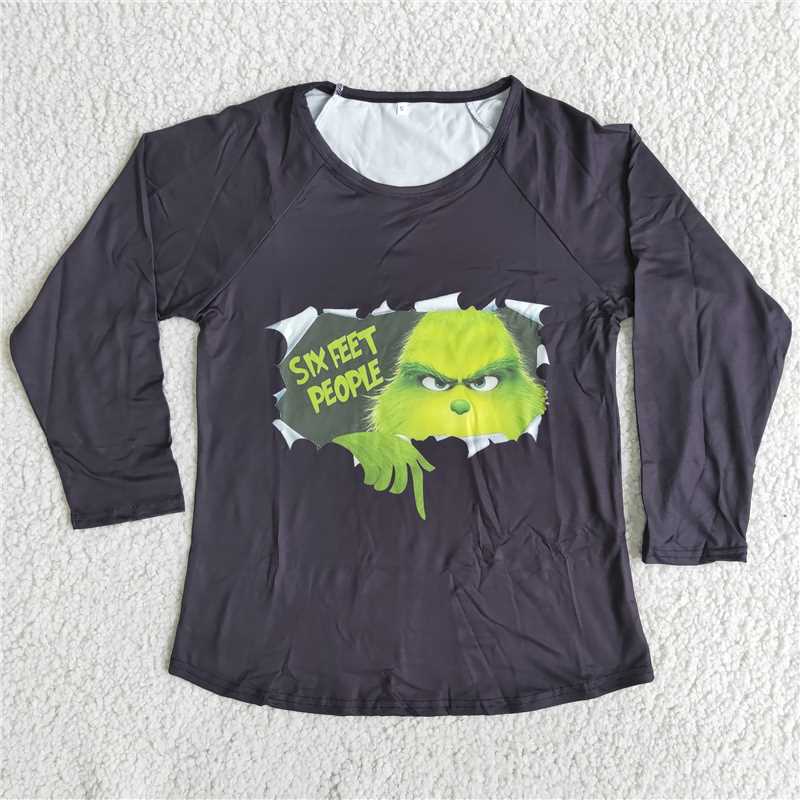 RTS SALES NO MOQG2-16-7. PEOPLE Adult Green Monster Black Long Sleeve Top