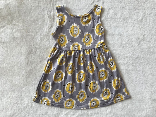 RTS SALES NO MOQ G3-18- Ink-and-yellow flower and black spots grey sleeveless dress