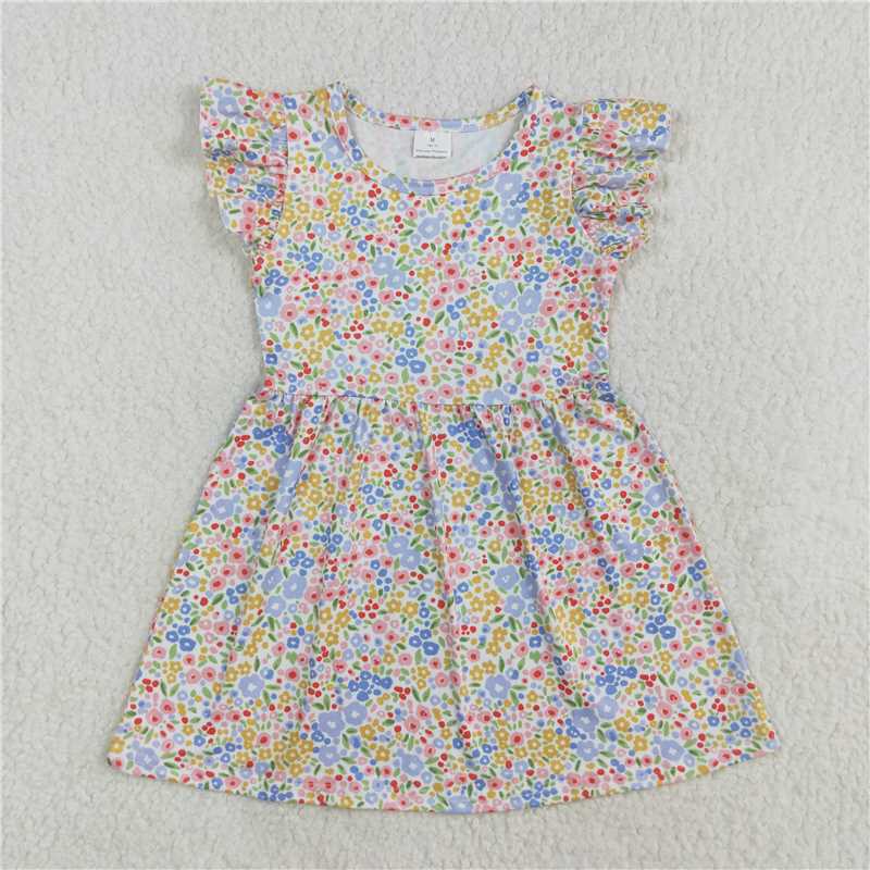 RTS SALES NO MOQ G6-19-7. ; White flying sleeve dress with colorful flowers