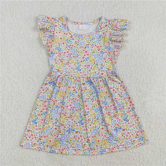 RTS SALES NO MOQ G6-19-7. ; White flying sleeve dress with colorful flowers