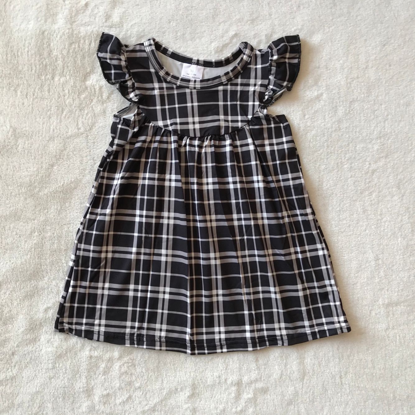 RTS SALES NO MOQ G4-11-2. Black, gray and white plaid flying sleeves skirt