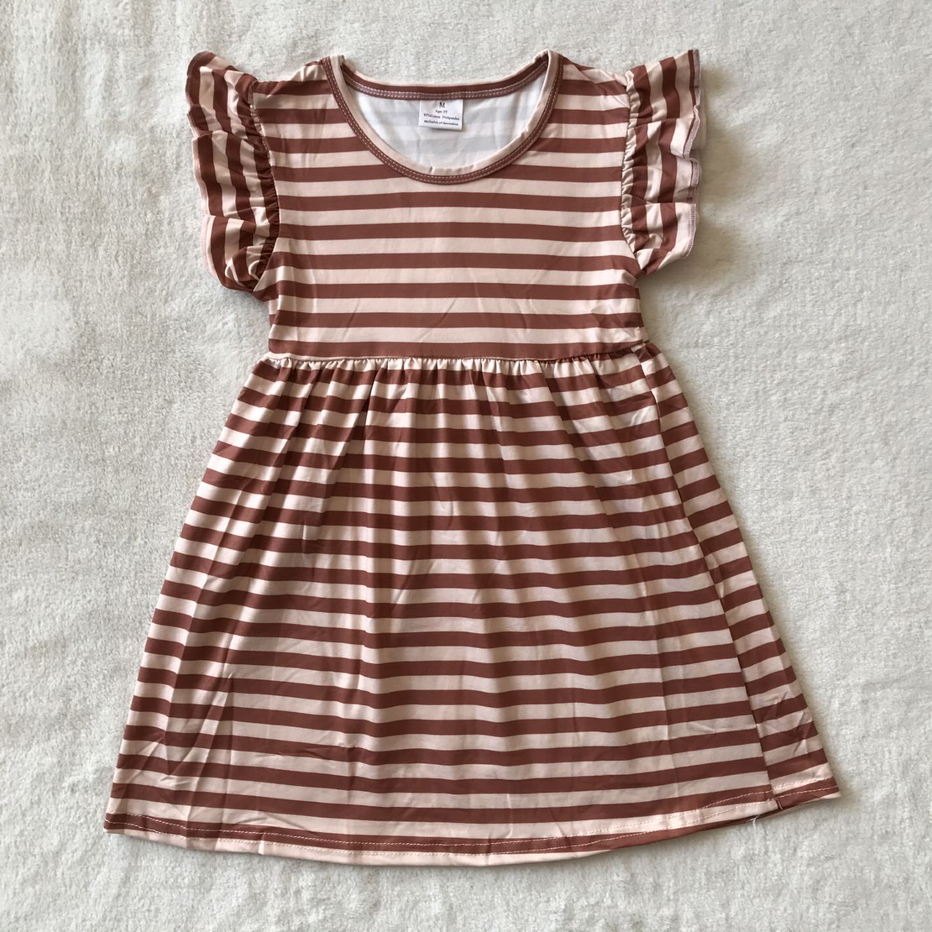 RTS SALES NO MOQ G4-11-2* Dark brown striped flying sleeves dress