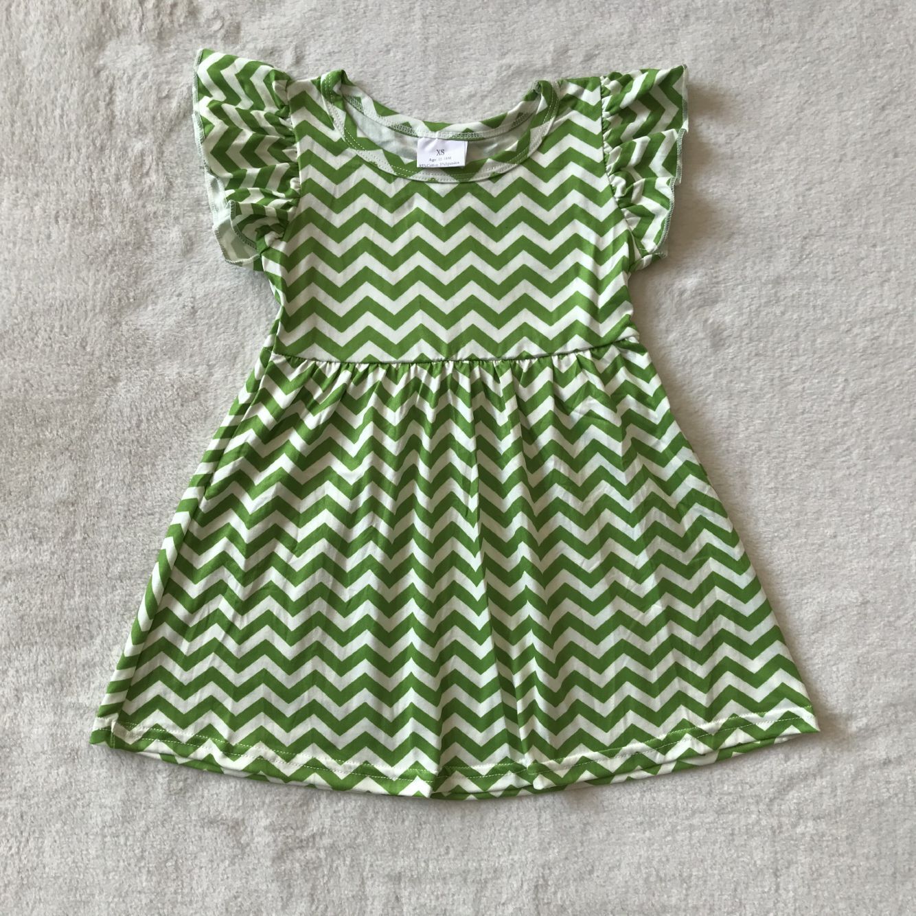 RTS SALES NO MOQ G4-11-2/ Green wavy sleeve dress