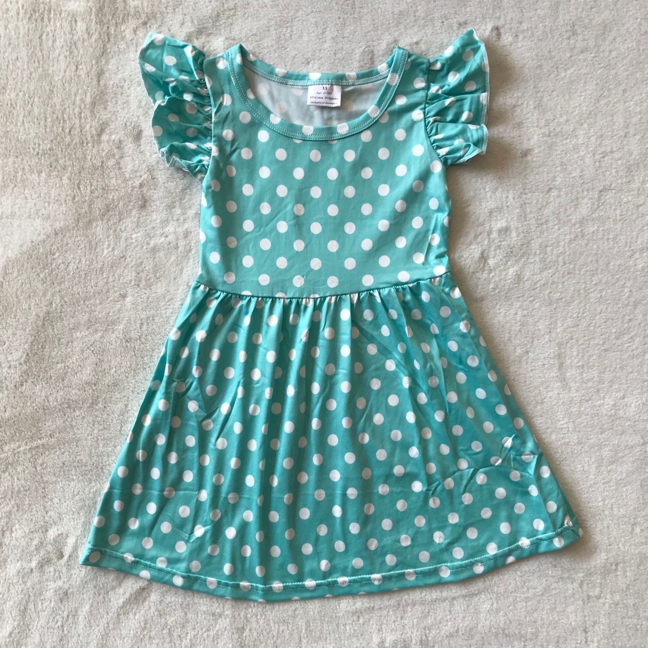 RTS SALES NO MOQ G4-11-2/. White polka dot blue flying sleeves dress