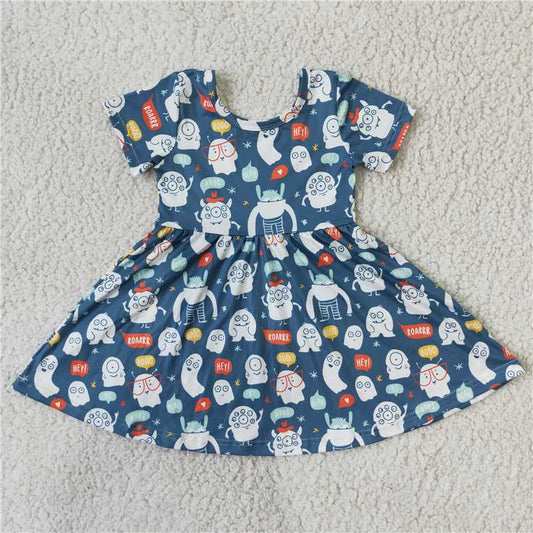 RTS SALES NO MOQ G2-7-5;;. Orange hat cartoon dark blue short-sleeved skirt