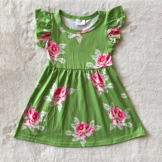 RTS SALES NO MOQ G4-11-3 Rose red flower green flying sleeves dress