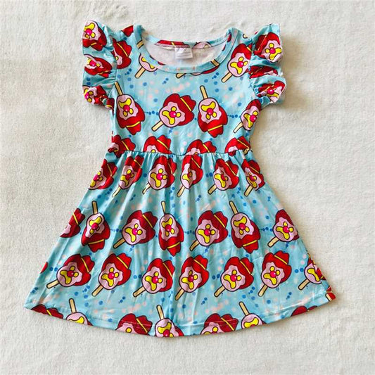 RTS SALES NO MOQ G3-7-3'.* Cartoon ice cream blue flying sleeves dress