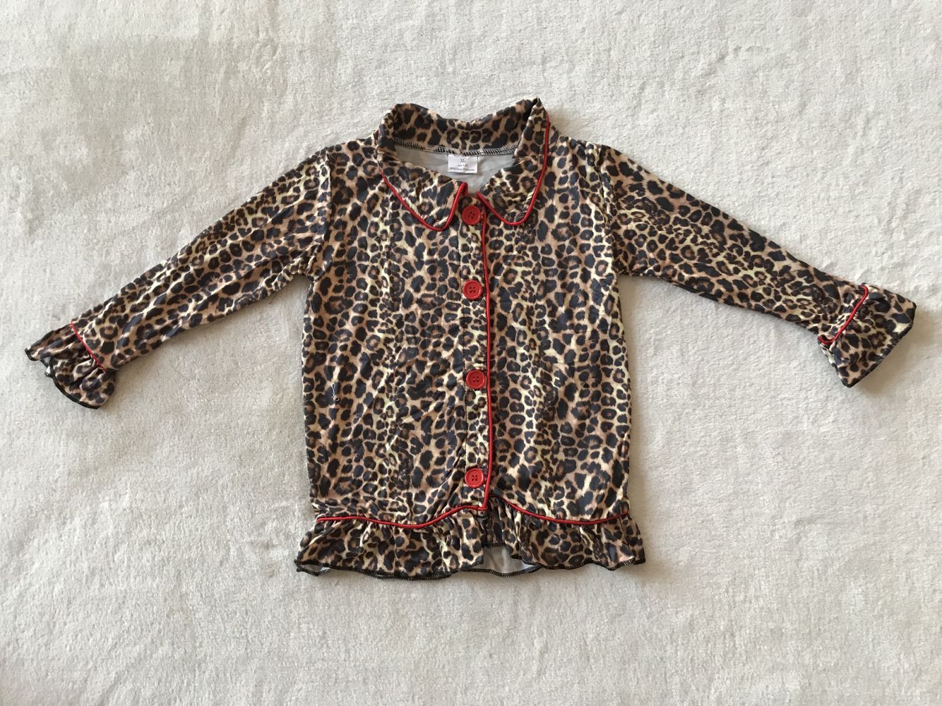 RTS SALES NO MOQ G3-4-5【.】 Red button leopard print long-sleeved top