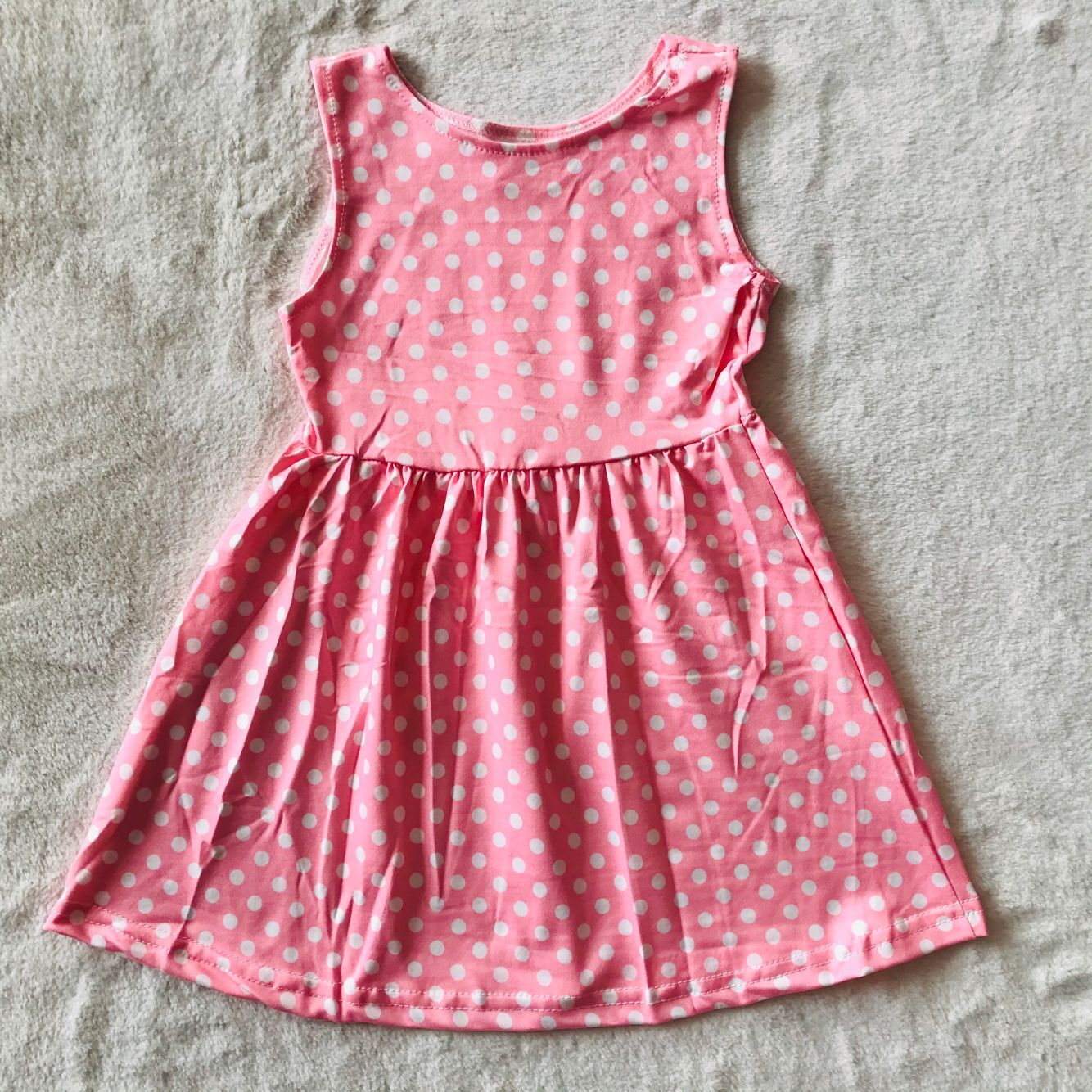 RTS SALES NO MOQ G4-23-*2. White polka dot rose pink sleeveless dress