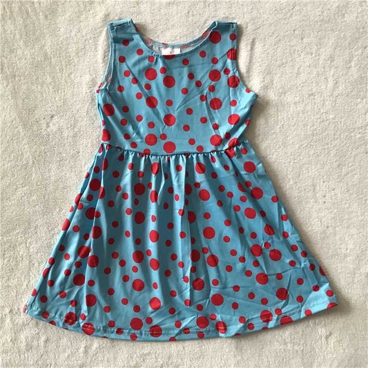 RTS SALES NO MOQ G4-27-2 Red polka dot blue sleeveless dress