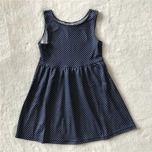 RTS SALES NO MOQ G4-27-2* Navy blue sleeveless dress with white dots