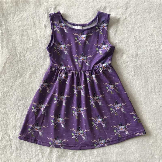 RTS SALES NO MOQ G4-27-2'. Purple flower elk horn purple sleeveless dress