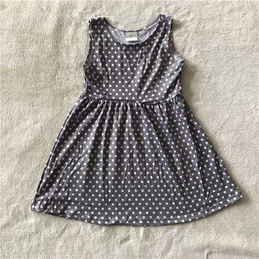 RTS SALES NO MOQ G4-27-3, White polka dot black and gray sleeveless dress