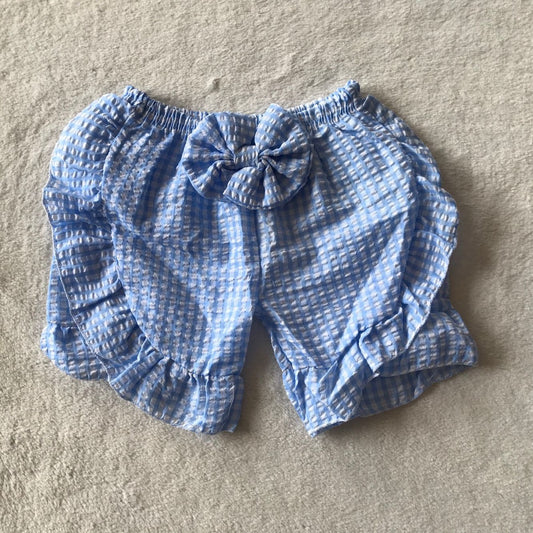 G5-12-3;; Light blue plaid bow lace shorts