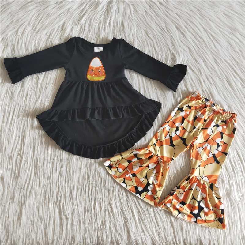 6 A18-26 Halloween Candy Embroidered Black Set