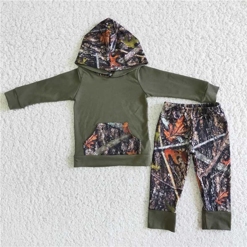 RTS NO MOQ 6 A6-30 GLP1054  Dead Leaves and Branches Army Green Camouflage Hooded Pullover Long Sleeve Suit