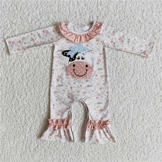 6 A23-5 Embroidered bull head print long-sleeved romper