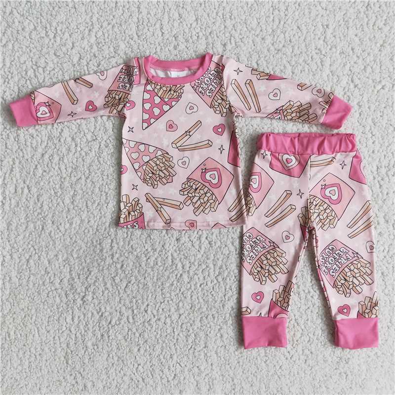 RTS NO MOQ Baby Girls Clothes Valentine Pink long-sleeved pants set