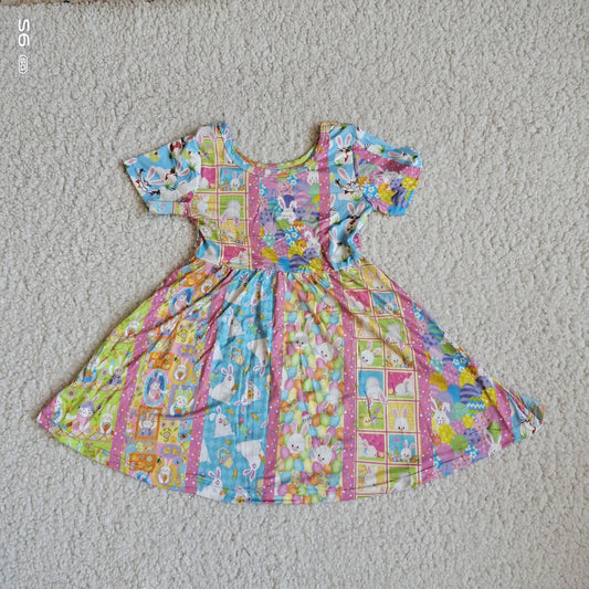 RTS SALES NO MOQ G4-11-6;\]'Colorful bunny striped short-sleeved dress