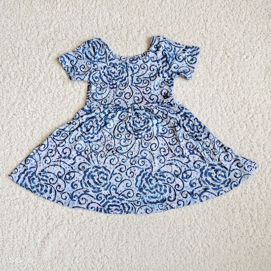 RTS SALES NO MOQ G3-19-8*['Floral pattern lavender short-sleeved skirt