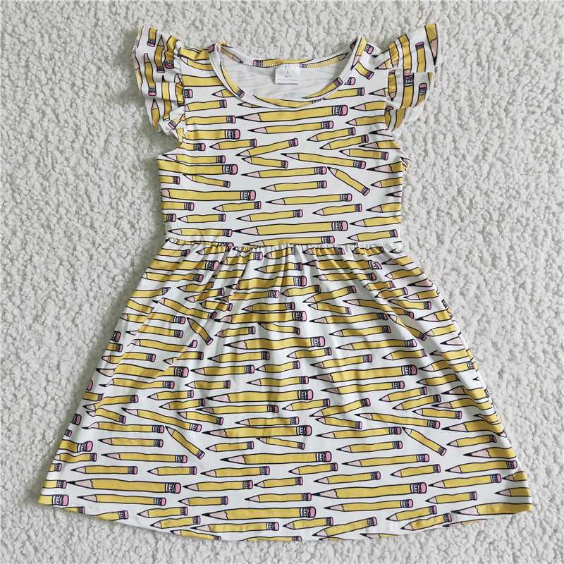 BC0001 Back to School Yellow Pencil Fly Sleeve Dress