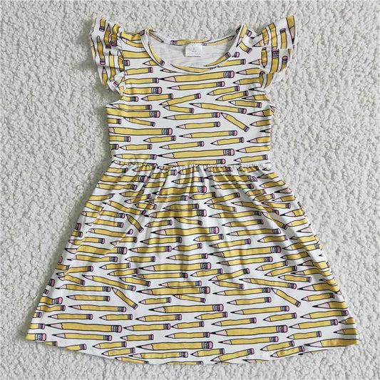 BC0001 Back to School Yellow Pencil Fly Sleeve Dress