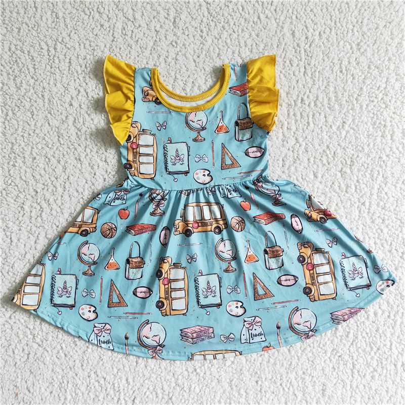 GSD0054 Yellow flying sleeves blue car globe skirt