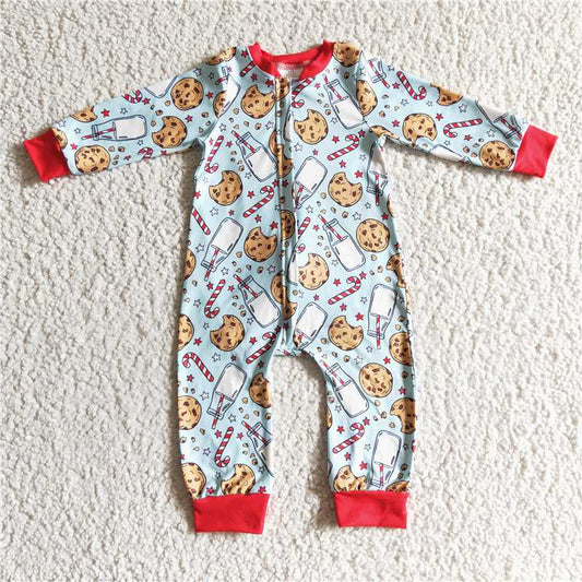 LR0186 baby Christmas romper long sleeve long pants baby boys romper milk silk cartoon print