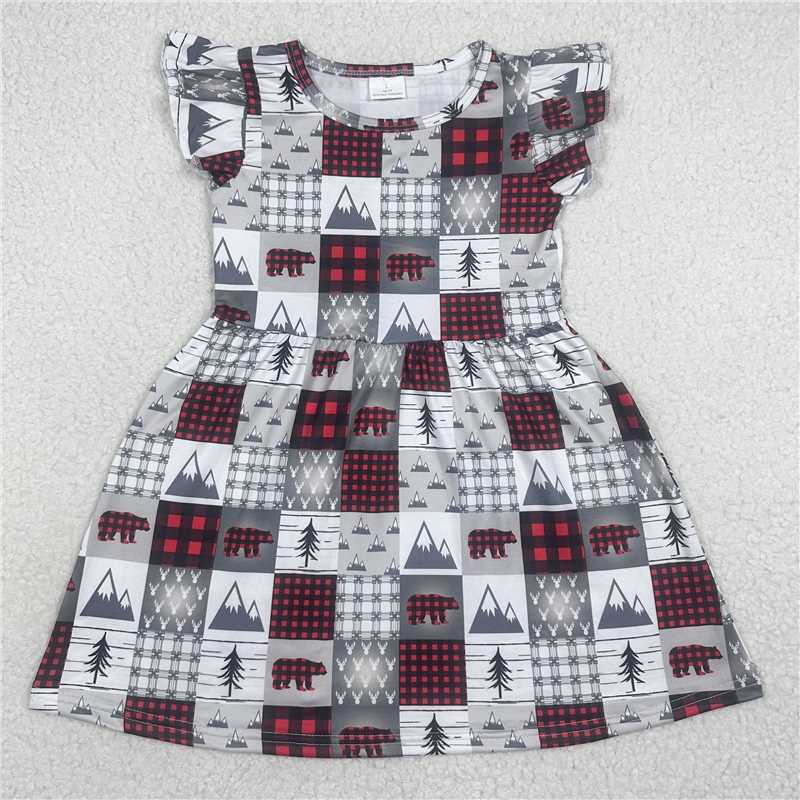 Tree Plaid Bear Flying Sleeve dress 树格子熊飞袖裙