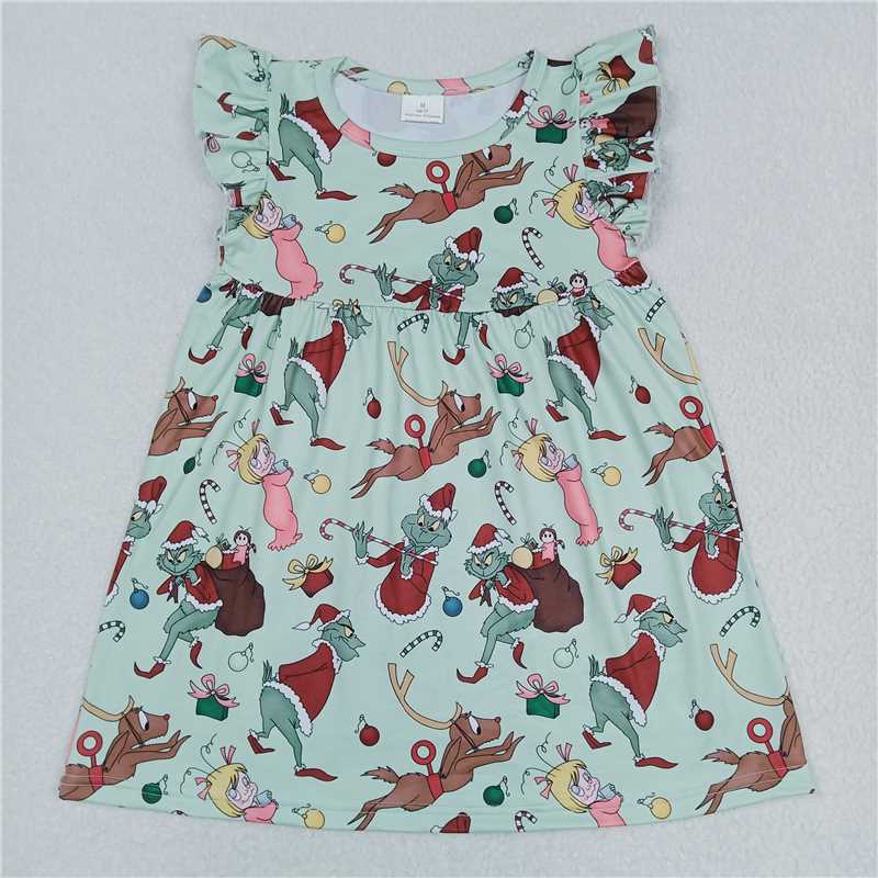 Green monster bomb tender green flying sleeve dress 绿怪炸弹嫩绿色飞袖裙