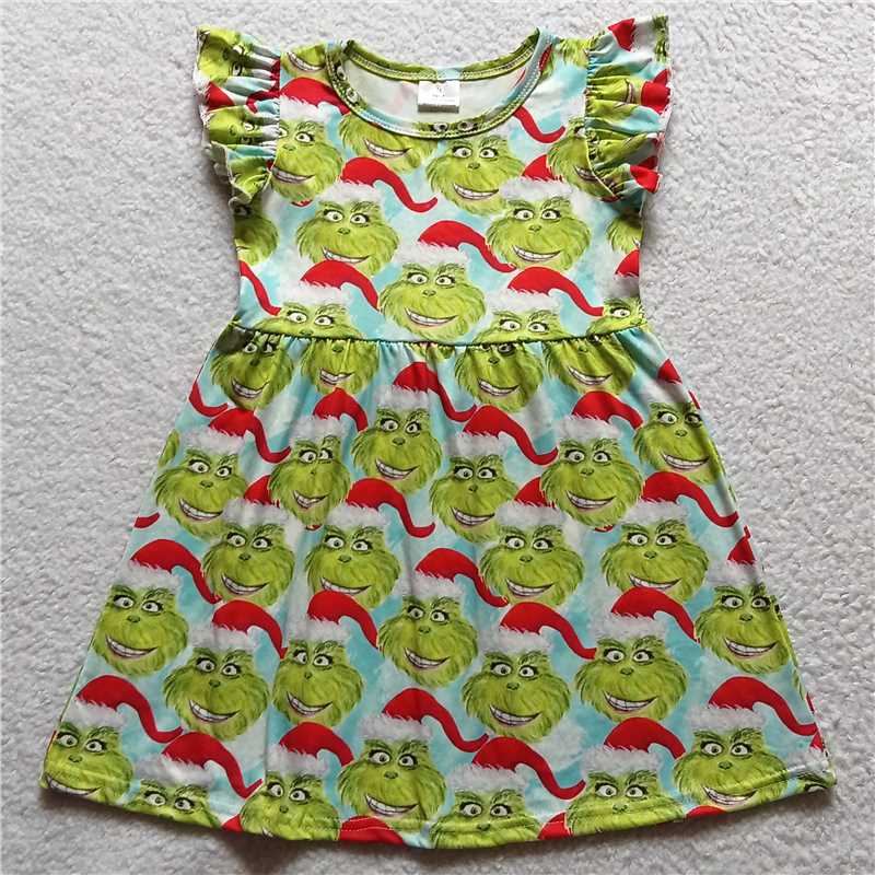 Green Monster Christmas Hat Blue Flying Sleeve Dress 绿怪圣诞帽蓝色飞袖裙