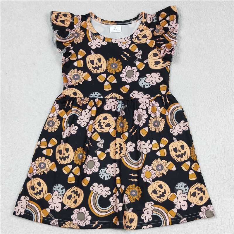 Pumpkin monster rainbow flower black flying sleeve dress 南瓜怪彩虹花朵黑色飞袖裙