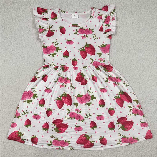 Strawberry flower white flying sleeve dress 草莓花朵白色飞袖裙