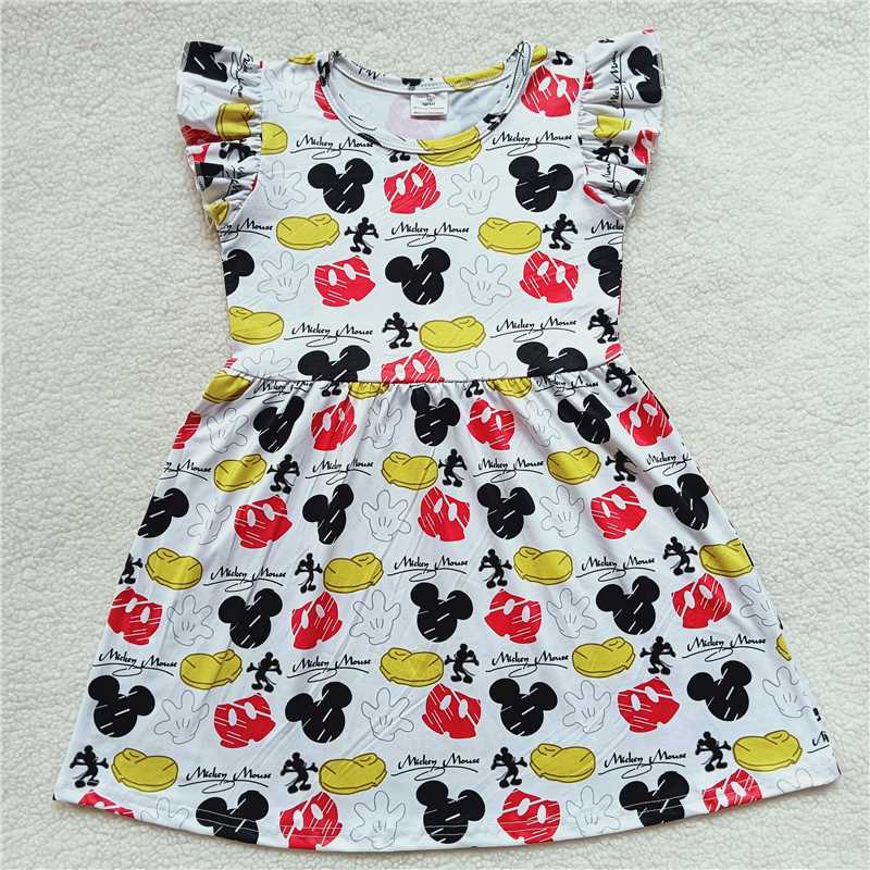 G3-13 Mickey head palm white flying sleeve dress