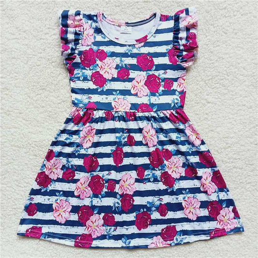 G3-1, Pink and purple floral striped flying sleeve dress