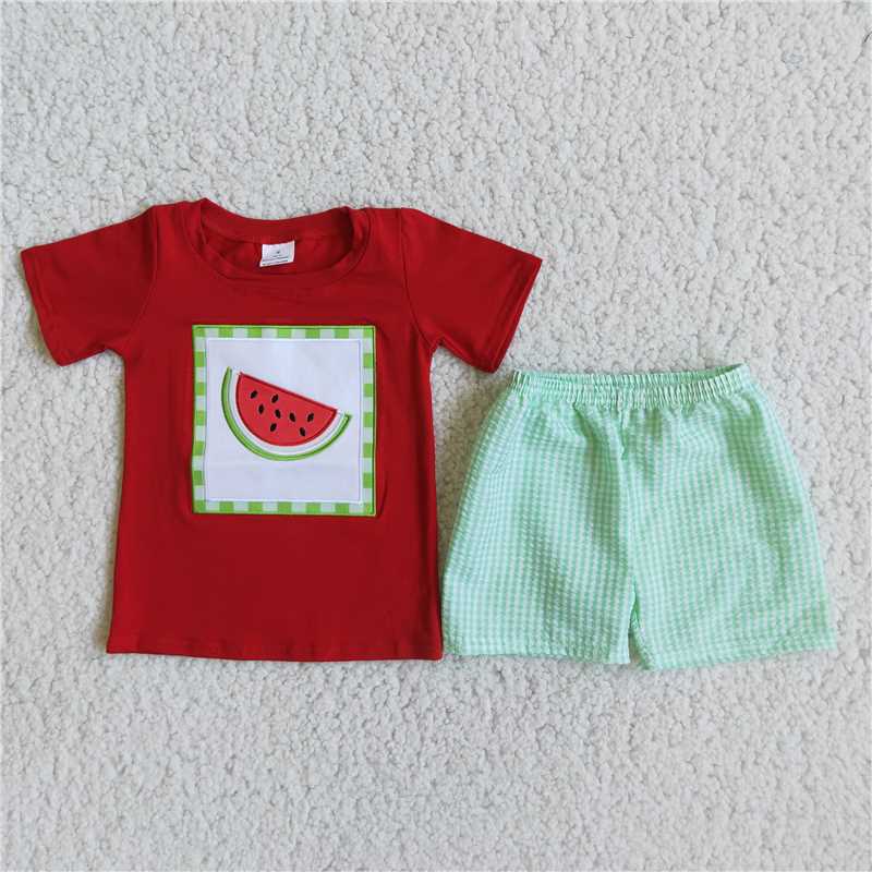 rts no moq D5-11 Boys Watermelon Green Plaid Pants