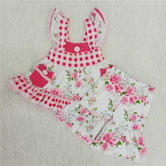 RTS SALES NO MOQ G4-6/' Floral flying sleeve skirt and shorts set