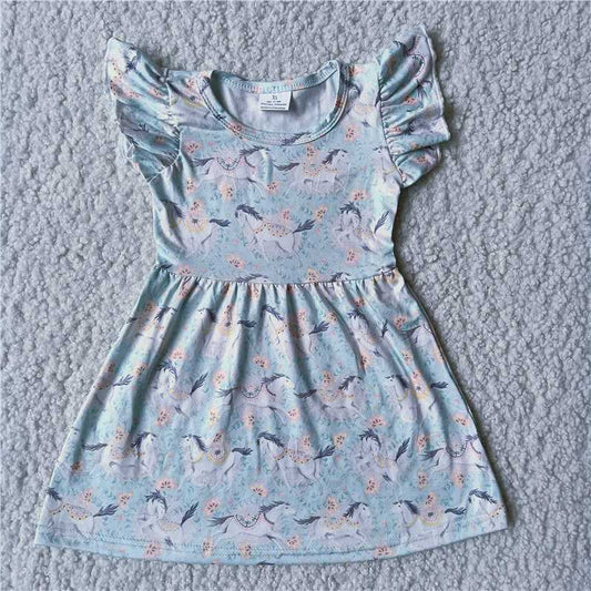 RTS SALES NO MOQ G3-3-4/*/* Flower horse green flying sleeves dress