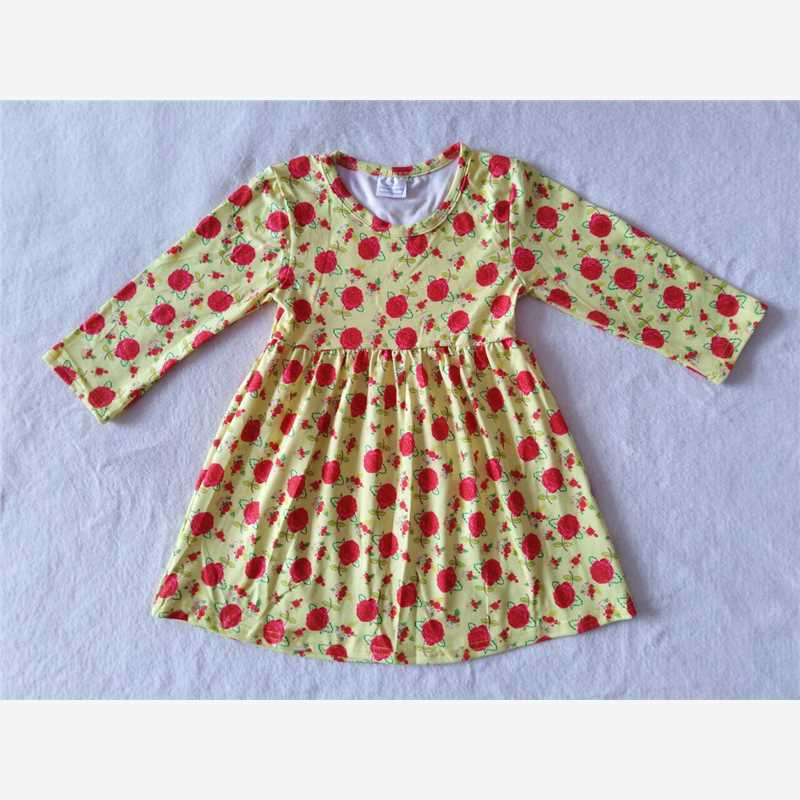 RTS NO MOQ SALES  G3-16-3 Red flower yellow long-sleeved dress