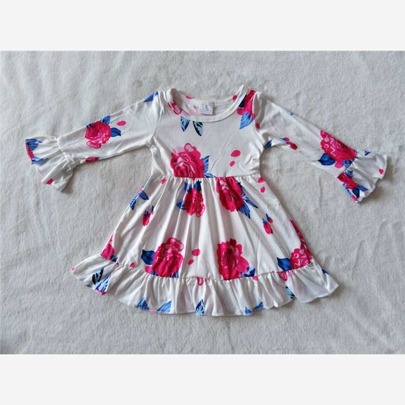 RTS NO MOQ SALES  G2-20** White long-sleeved dress with big red flowers