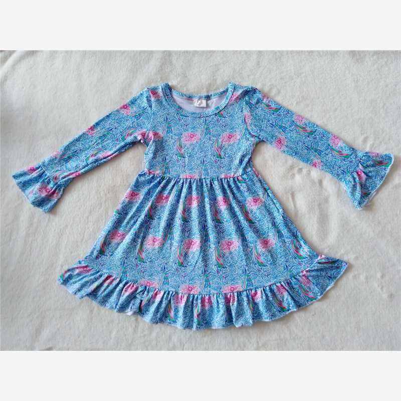 RTS NO MOQ SALES  G2-20-6/ Blue line long-sleeved dress